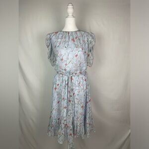 Banana Republic Blue Floral Ballon Sleeve Maxi Chiffon Cocktail Party Formal